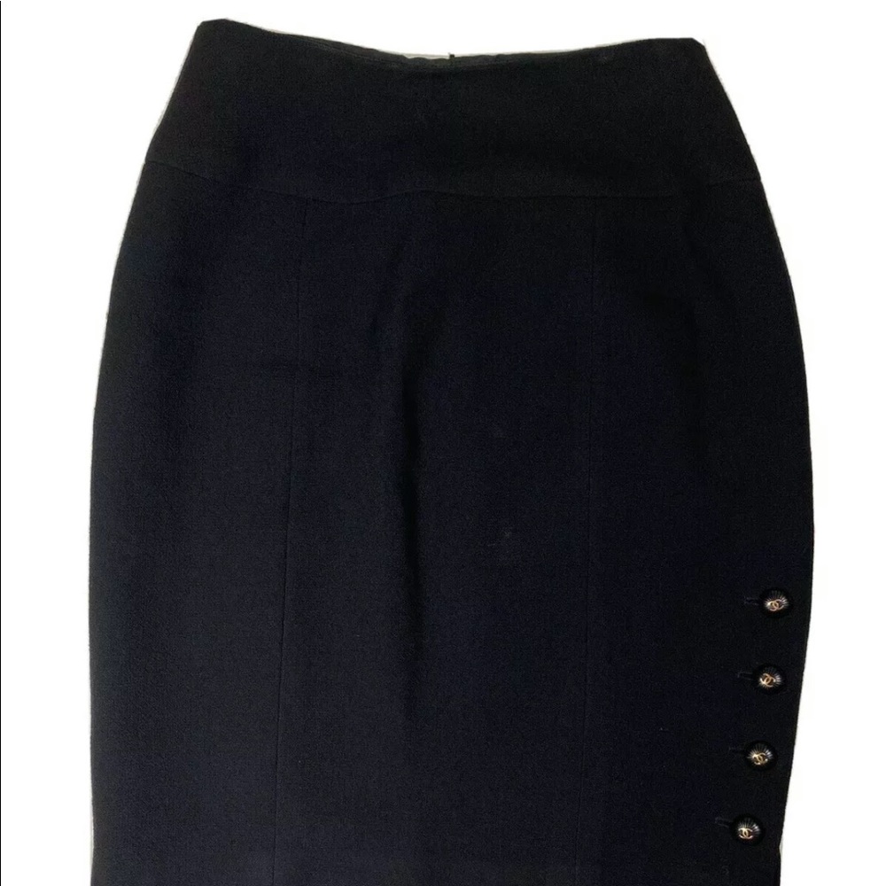 SOLD***Vtg Authentic CHANEL Black Skirt Gold Logo Signed